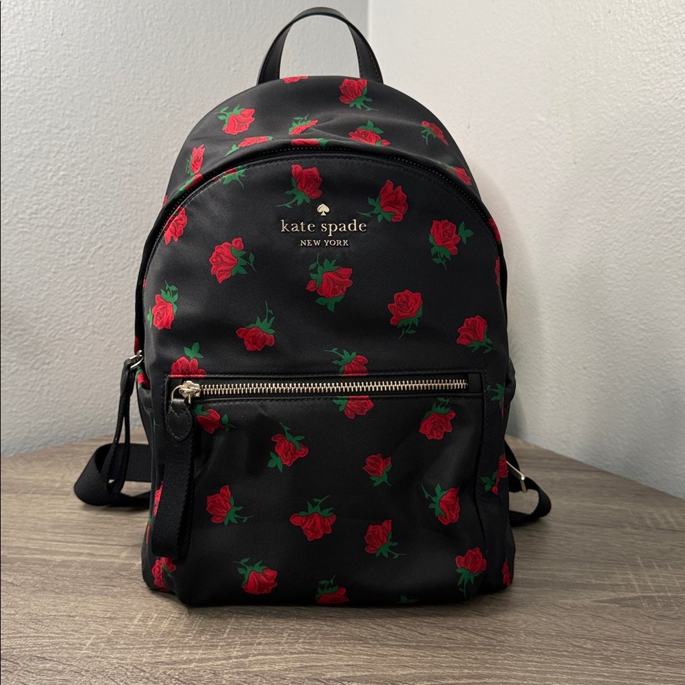 Kate Spade Black Rose Pattern Backpack - Picture 2 of 14